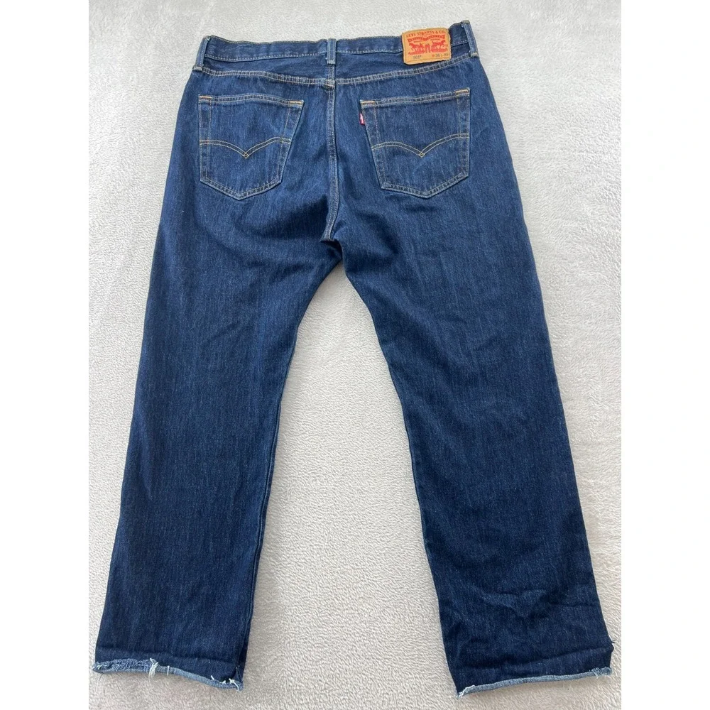 Levis 501 Jeans Mens 36x30 Dark Wash Button Fly Straight Leg Raw Hem